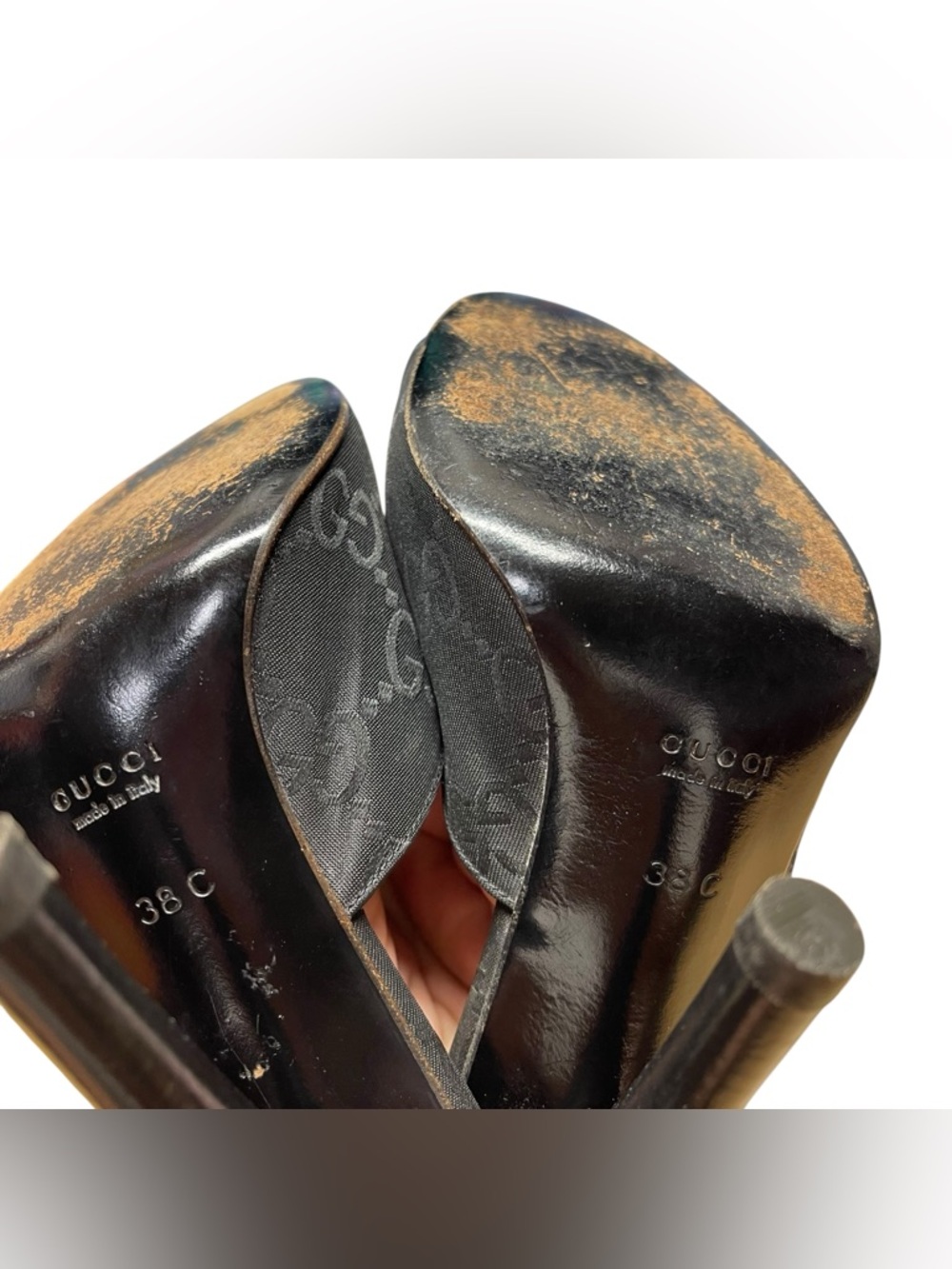 Gucci Black GG Canvas Mule Heels Open Toe Made in Italy 38 - Picture 6 of 10